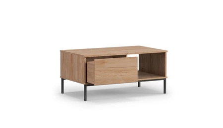 Tutti Eiche Hickory Couchtisch mit Schubladen einfache Form auf einem Metallsockel unterstützt auslaufsicher oben