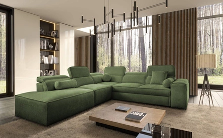 Ecksofa mit Schlaffunktion Viano IX grün links stilvolles Ecksofa mit Bettzeugcontainern ideales Möbelstück für ein großes Wohnzimmer