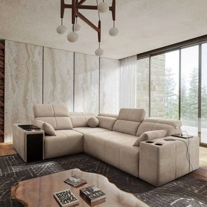 Ecksofa mit Schlaffunktion Tesalia II beige links bequemes Ecksofa für Wohnzimmer mit verschiebbarer Rückenlehne Bettzeugcontainer