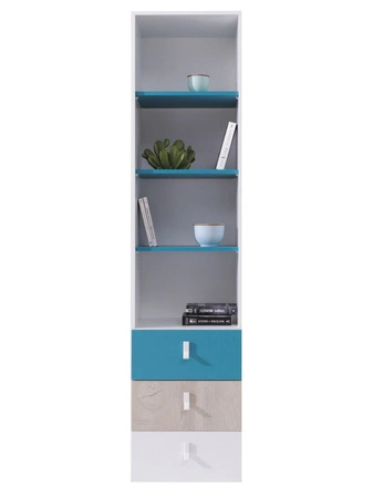 Bücherregal mit Schubladen Niko 45 cm weiß / Eiche / marine ideal für das Jugendzimmer sehr brauchbar und geräumig modernes Design