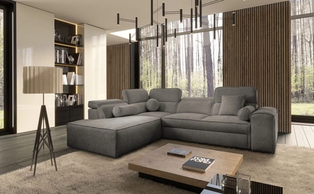 Ecksofa mit Schlaffunktion Viano VII grau links Modisches und stilvolles Ecksofa mit verstellbaren Kopfstützen Zierkissen