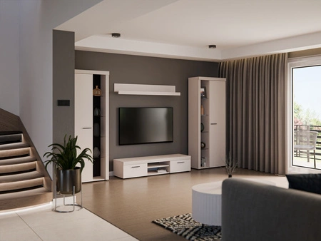 Wohnwand Rene XL sandbeige Perfektes Schrankwand für Liebhaber moderner Arrangements mit elegantem Charakter