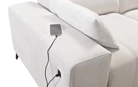 Ecksofa mit Schlaffunktion Penejos IV Lux lachsfarben rechts stilvolles Ecksofa mit bequemer ausziehbarer Fußstütze