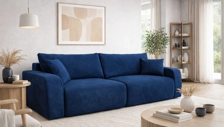 Sofa Fiesta dunkelblau funktionelles Wohnzimmersofa mit Bettzeugablage elegantes Design strapazierfähiger Plüschstoff