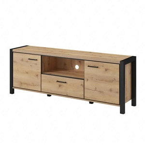 RTV Schrank Aktiv 180 cm Eiche Taurus / schwarz Stilvoller TV-Schrank im Industriestil Metallgriffe in schwarz