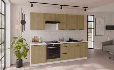Küchenmöbel Set Cremona 260 cm elegante Küchenschränke in dezenten und natürlichen Farben Metallkantengriffe