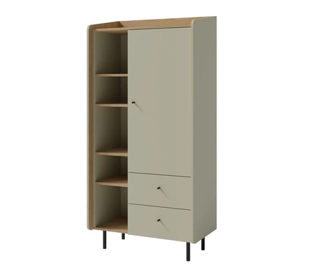 Bücherregal Olivio 80 cm Eukalyptus / Baltische Eiche dune elegantes Design stabile hohe Beine Bücherregal mit Türen und Schubladen