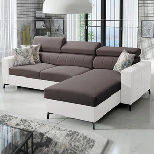 Ecksofa mit Schlaffunktion Savona braun / weiß rechts elegantes Ecksofa mit verstellbaren Kopfstützen Ziernähte