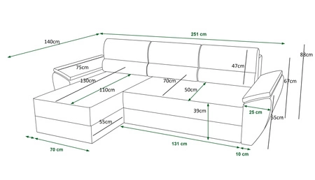 Ecksofa mit Schlaffunktion Fogu II grün linke Seite stilvolles Ecksofa mit bequemen Armlehnen und Bettzeugcontainer