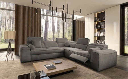 Ecksofa mit Schlaffunktion Viano III Lux grau rechts modernes Ecksofa für Wohnzimmer mit ausziehbarem Fußteil Bettwäschecontainer