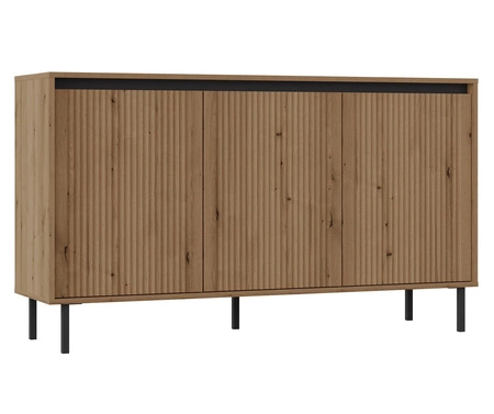 Osaka Möbelset Eiche evoke / schwarz minimalistisches Design akzentuiert durch trendige Farben hohe Metallbeine schwarz geschmackvolle geriffelte Front