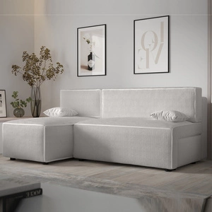 Ecksofa mit Schlaffunktion Brandon Elfenbein linke Ecke dreidimensionaler Stoff mit ausdrucksstarken Streifen Bettzeugbehälter
