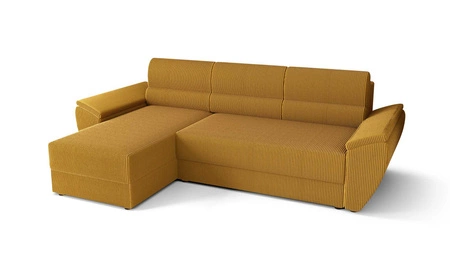 Ecksofa mit Schlaffunktion Fogu II Honig-Gelb left stilvolles Ecksofa mit bequemen Armlehnen und einem Bettzeugbehälter