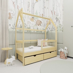 Holzbett Pumba 80x160 cm Kiefer Kinderbett aus massivem Kiefernholz Kinderhausbett mit geräumigen Schubladen