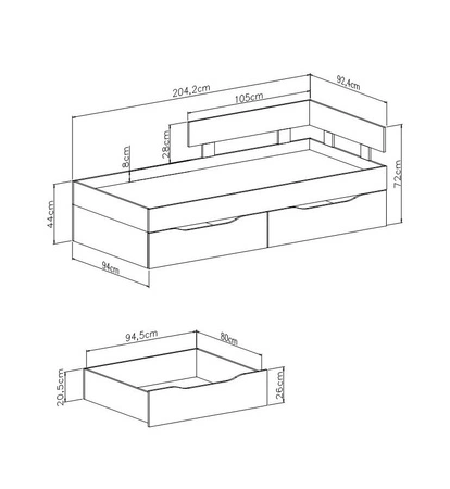 Epsilon weiß / Beton Möbel-Set ideal für ein Jugend- oder Kinderzimmer in einem trendigen Stil