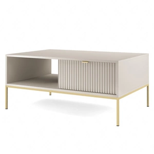Couchtisch Lovro beige mit Schubladen modernes Design auslaufsichere Platte goldene Metallbeine