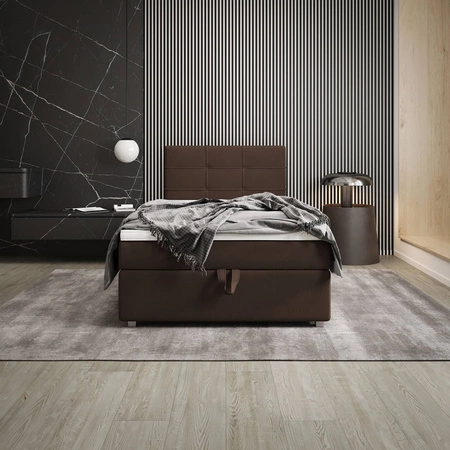 Boxspringbett Fresno 100x200 braun im modernen skandinavischen Stil mit gepolstertem Kopfteil Bett mit Staukasten
