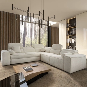 Ecksofa mit Schlaffunktion Viano III cremefarben rechts stilvolles Ecksofa mit Bettzeugcontainern perfekt für moderne Interieurs