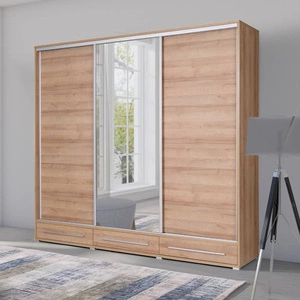 Schiebeschrank Hajfa 255 cm Eiche riviera modernes Design Kleiderschrank mit Spiegel Korpus aus 22mm starker Platte