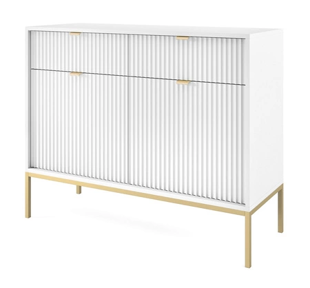 Kommode mit Schublade Lovro 104 cm weiß modernes Design wird Liebhaber von ausdrucksstarken Interieur Kommode mit Gold-Accessoires bereichert begeistern