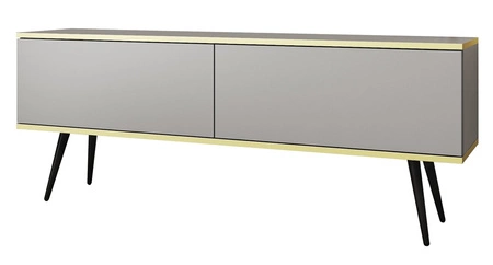 TV-Schrank Luxury 135 cm Korpus in grauem, elegantem Design mit goldener Zierleiste Schrank auf schwarzen Metallbeinen