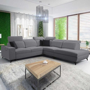 Ecksofa mit Schlaffunktion Kelly Sleek IX grau rechts elegantes Ecksofa mit bequemen Armlehnen und verstellbaren Kopfstützen