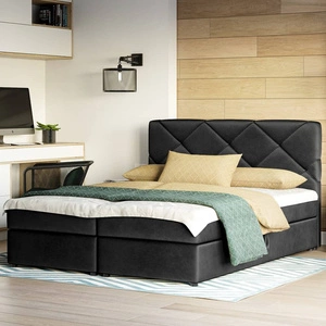 Boxspringbett Luton 160x200 schwarz Bett im modernen skandinavischen Stil mit markantem Kopfteil