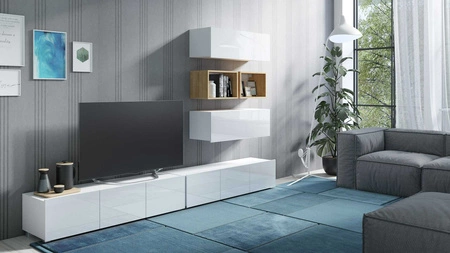 Möbel Apulia XXVII weiß glänzend / goldene Eiche ein außergewöhnlich stilvolles Wandelement einfache Einheiten, die in jedes Interieur passen