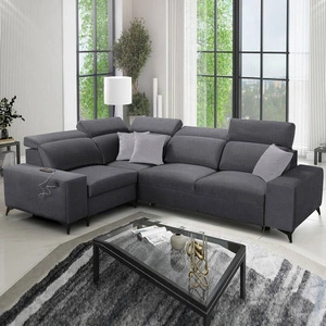 Ecksofa mit Schlaffunktion Kelly Sleek II graphit links elegantes Ecksofa für Wohnzimmer aus strapazierfähigem Webstoff