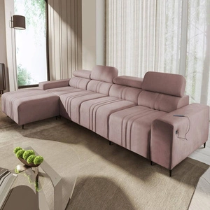 Ecksofa mit Schlaffunktion Castel XII rosa linke Seite stilvolles und bequemes Ecksofa für Wohnzimmer funktionelle verstellbare Kopfstützen