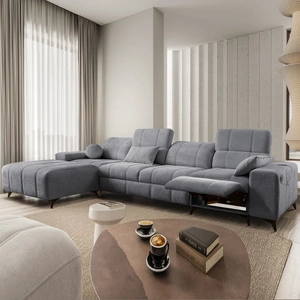 Ecksofa mit Schlaffunktion Penejos XII Lux grau linke Stilvolles Schlafsofa mit komfortablem ausziehbarem Fußteil