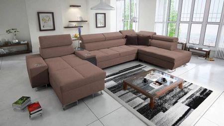 Ecksofa mit Schlaffunktion Dafni V hellbraun links geflochten komfortables und bequemes Ecksofa mit verstellbaren Kopfstützen