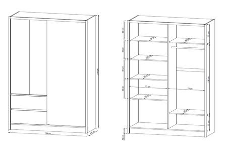 Schiebeschrank Cento 154 cm weiß / Eiche sonoma modernes Design Kleiderschrank ideal für Schlafzimmer Kleiderschrank oder Flur