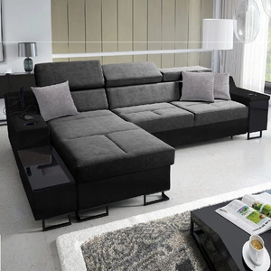 Ecksofa mit Schlaffunktion Alcamo grau/schwarz links elegantes und stilvolles Ecksofa mit einer ausziehbaren praktischen Schublade an der Seite des Möbels