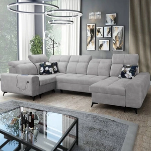 Buffalo IV Ecksofa mit Schlaffunktion grau Esche rechts Schlafsofa mit zwei Bettzeugcontainern Velourstoff