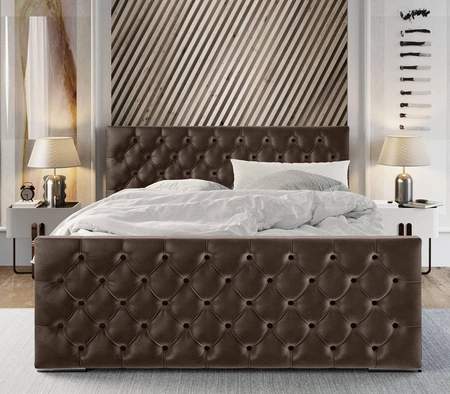 Polsterbett Viamao 160x200 hellbraun mit Container im modernen skandinavischen Stil mit gestepptem Kopfteil und Fußteil