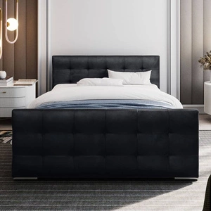 Verlan 140x200 Polsterbett in Graphit mit modernem Staukasten im skandinavischen Stil mit gestepptem Kopf- und Fußteil