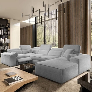 Ecksofa mit Schlaffunktion Viano IV Lux hellgrau rechts Design-Ecksofa mit ausziehbarem Fußteil großer Stauraum für Bettzeug