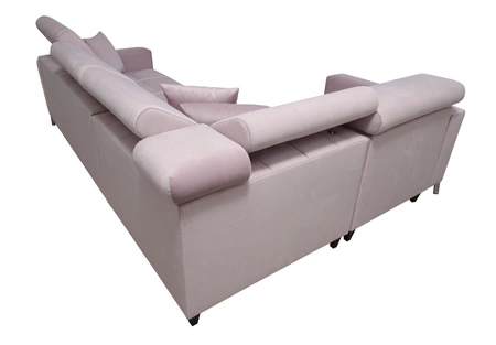 Nausa II Ecksofa mit Schlaffunktion in Graphit links Samt Ziernähte auf der Sitzfläche Ecksofa mit einem Koffer für Bettzeug