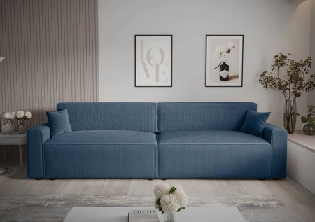 Klappsofa Brandon XL Bis blau modernes Design dreidimensionalen Stoff mit ausdrucksvollen Streifen Bettzeugbehälter