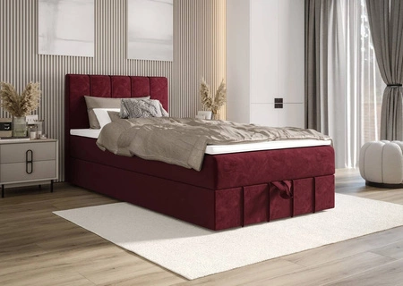 Boxspringbett Casey 120x200 dunkelrot im modernen skandinavischen Stil mit gepolstertem Kopfteil Bett mit Staukasten