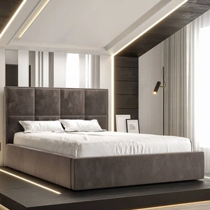 Polsterbett Aresa 140x200 mit Aufbewahrung Hellbraun Modernes skandinavisches Stilbett mit bequemem Kopfteil