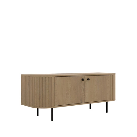 TV Schrank Ovalio 123 cm Eiche cremona stilvoller TV-Schrank einzigartige ovale Form dekorative Fräsen Metallbasis