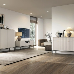 Lovro Möbelset beige modernes Design Schrankwand für Wohnzimmer oder Sitzungssaal