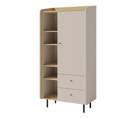 Regal Olivio 80 cm sandbeige / Eiche geölt elegantes Design stabile hohe Beine Bücherregal mit Türen und Schubladen