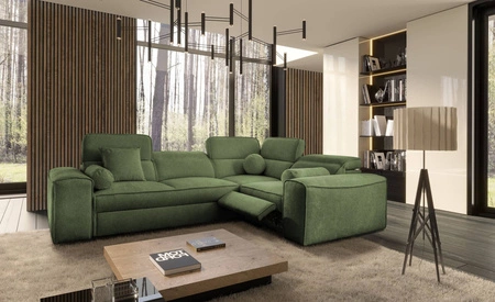 Ecksofa mit Schlaffunktion Viano II Lux grün rechtsseitiges Designer-Ecksofa für das Wohnzimmer mit komfortablem ausziehbarem Fußteil