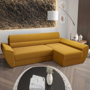 Ecksofa mit Schlaffunktion Fogu III Honig-Gelb rechts stilvolles Ecksofa mit Armlehnen und Bettzeugablage Kordstoff