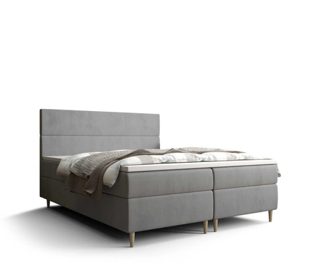 Boxspringbett Bing 160x200 hellgrau im modernen skandinavischen Stil mit markantem Kopfteil