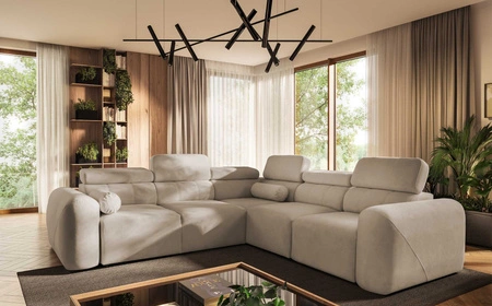 Ecksofa mit Schlaffunktion Cantare III beige rechte Seite bequemes und stilvolles Ecksofa für Wohnzimmer zwei Container für Bettzeug