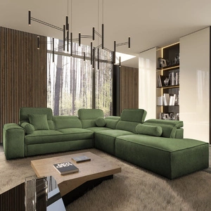 Ecksofa mit Schlaffunktion Viano IX grün rechtsseitig stilvolles Ecksofa mit Bettzeugcontainer ideales Möbelstück für ein großes Wohnzimmer